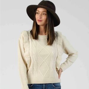 Lucca Couture Cable Knit Ruffle Cream Sweater